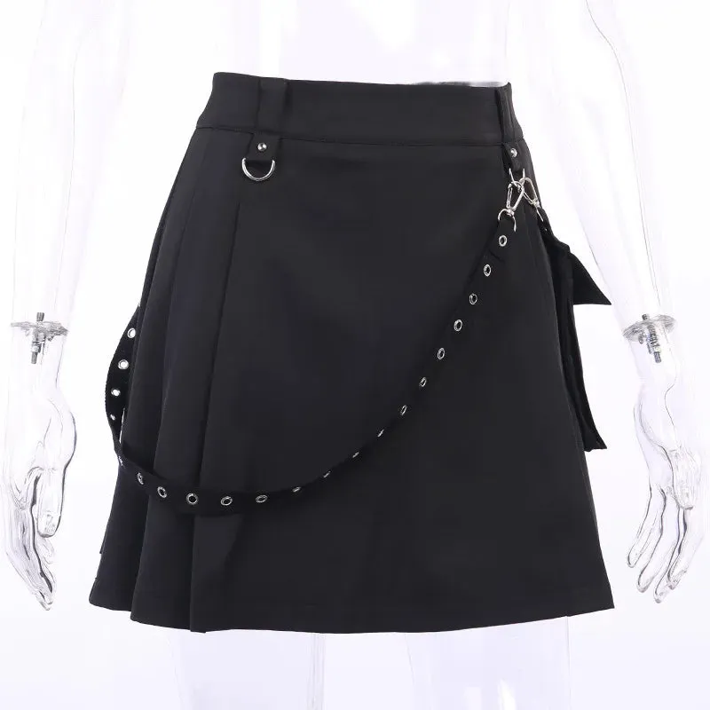 Harajuku Punk Gothic Black High Waist Black Skirts Women Sexy Patchwork Bandage Mini Female Streetwear Black Skirt