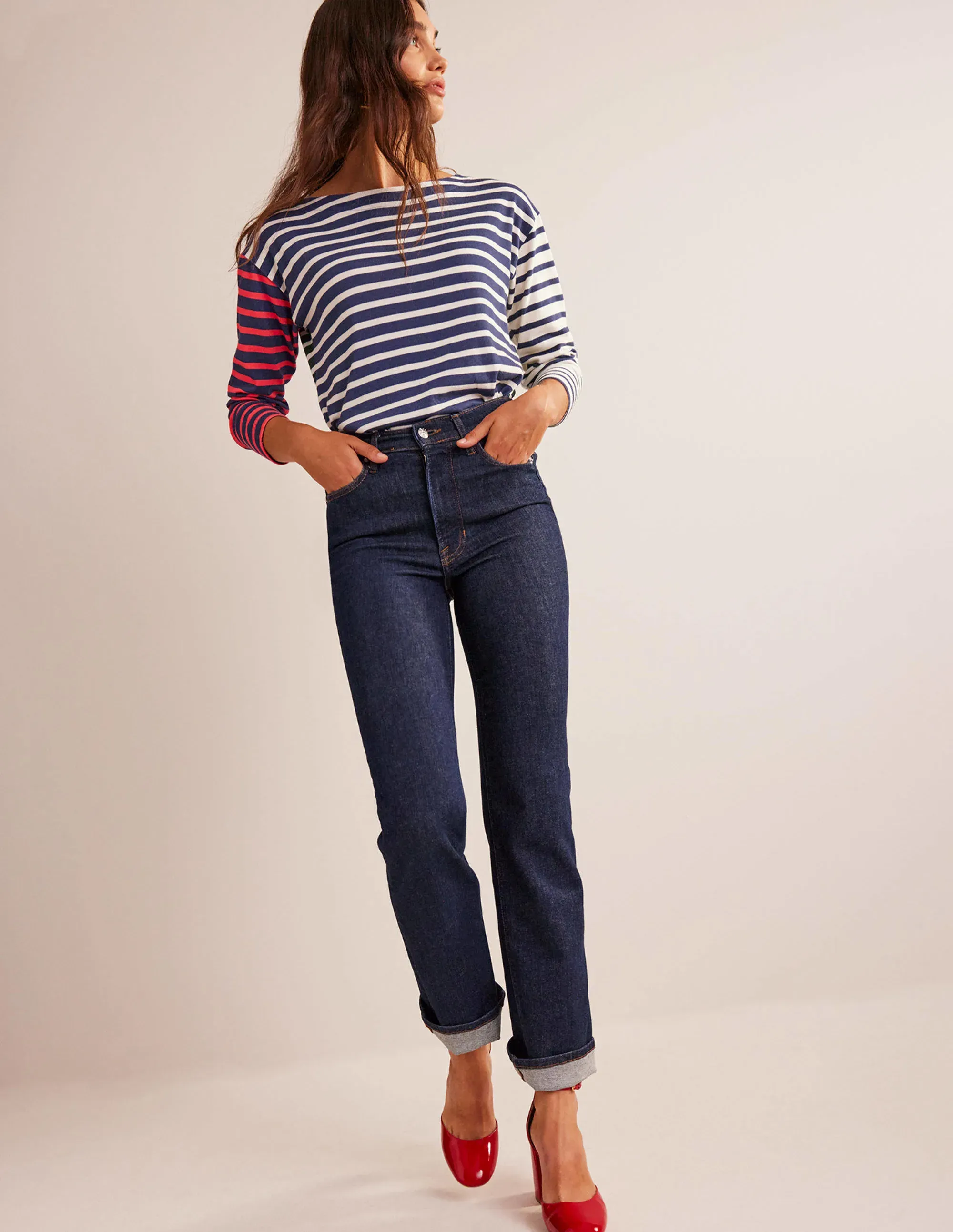 High Rise True Straight Jeans