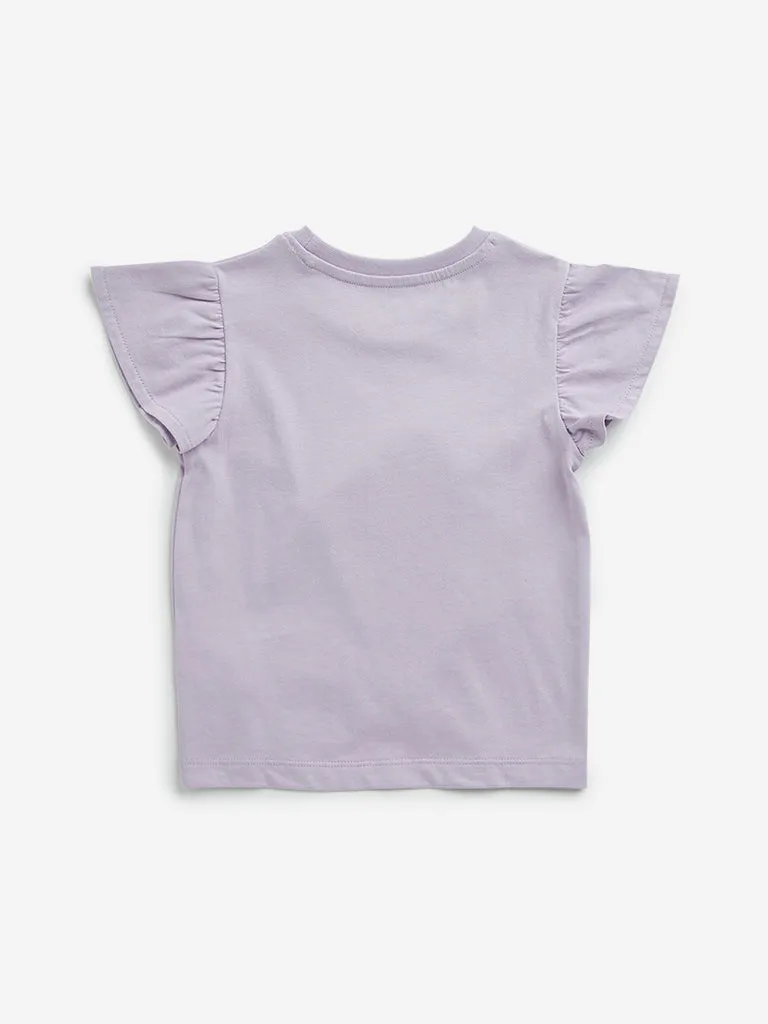 HOP Kids Lilac Floral Applique Cotton T-Shirt