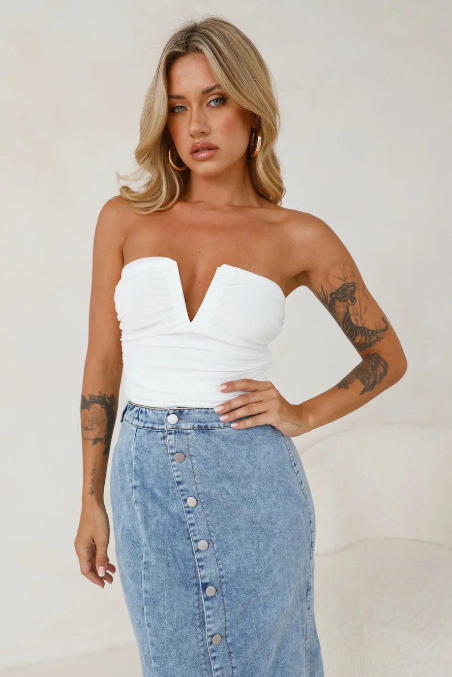 Hot Date Night Strapless Mesh Crop Top White