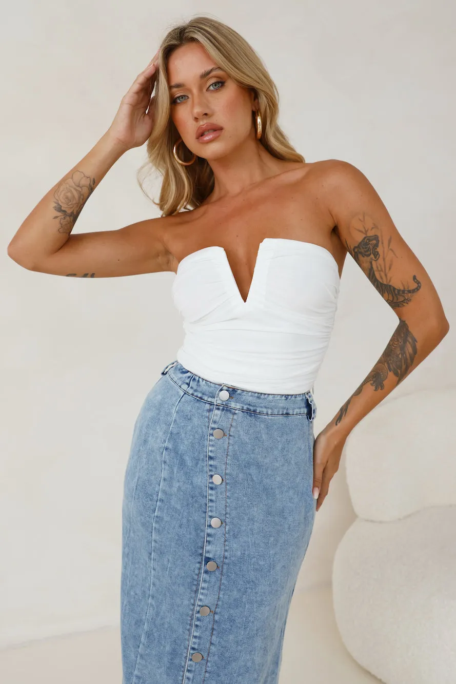 Hot Date Night Strapless Mesh Crop Top White