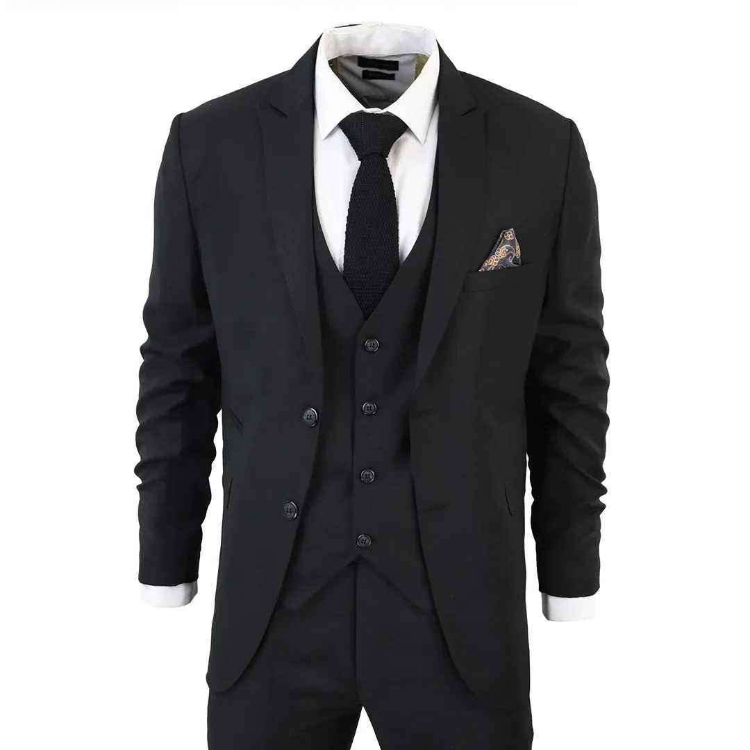 IM1 Men's Classic Plain Black 3 Piece Suit