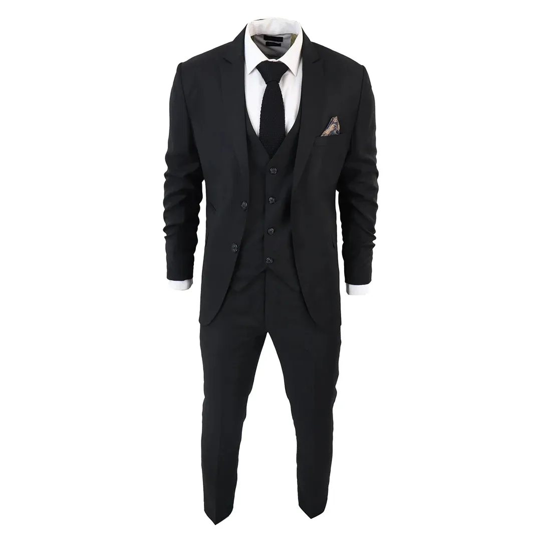 IM1 Men's Classic Plain Black 3 Piece Suit