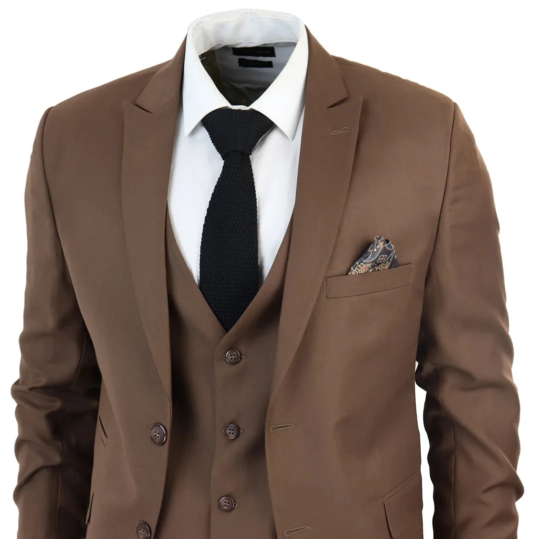 IM1 Men's Classic Plain Brown 3 Piece Suit