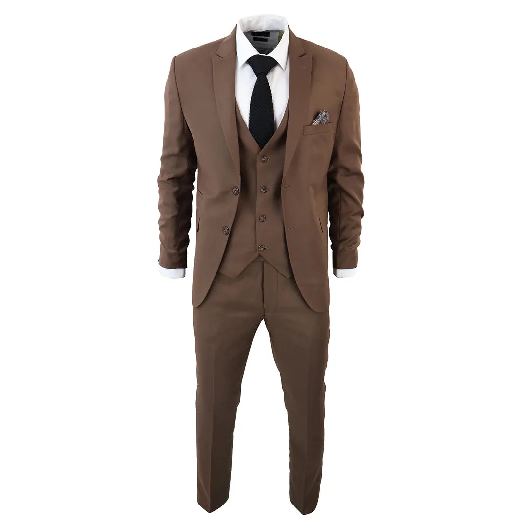 IM1 Men's Classic Plain Brown 3 Piece Suit