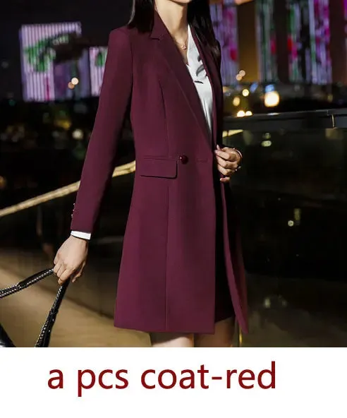 IZICFLY New Fall Winter Women Coat Set Elegant Slim Business Office Long Blazers Vest Pants Suit Work Wear Windbreaker