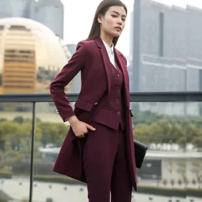 IZICFLY New Fall Winter Women Coat Set Elegant Slim Business Office Long Blazers Vest Pants Suit Work Wear Windbreaker