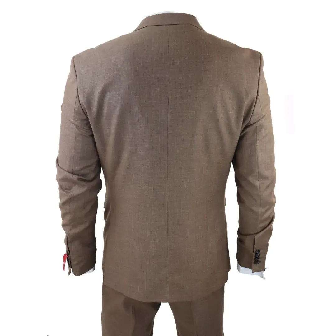 James - Men's 3 Piece Plain Brown Suit