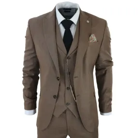 James - Men's 3 Piece Plain Brown Suit