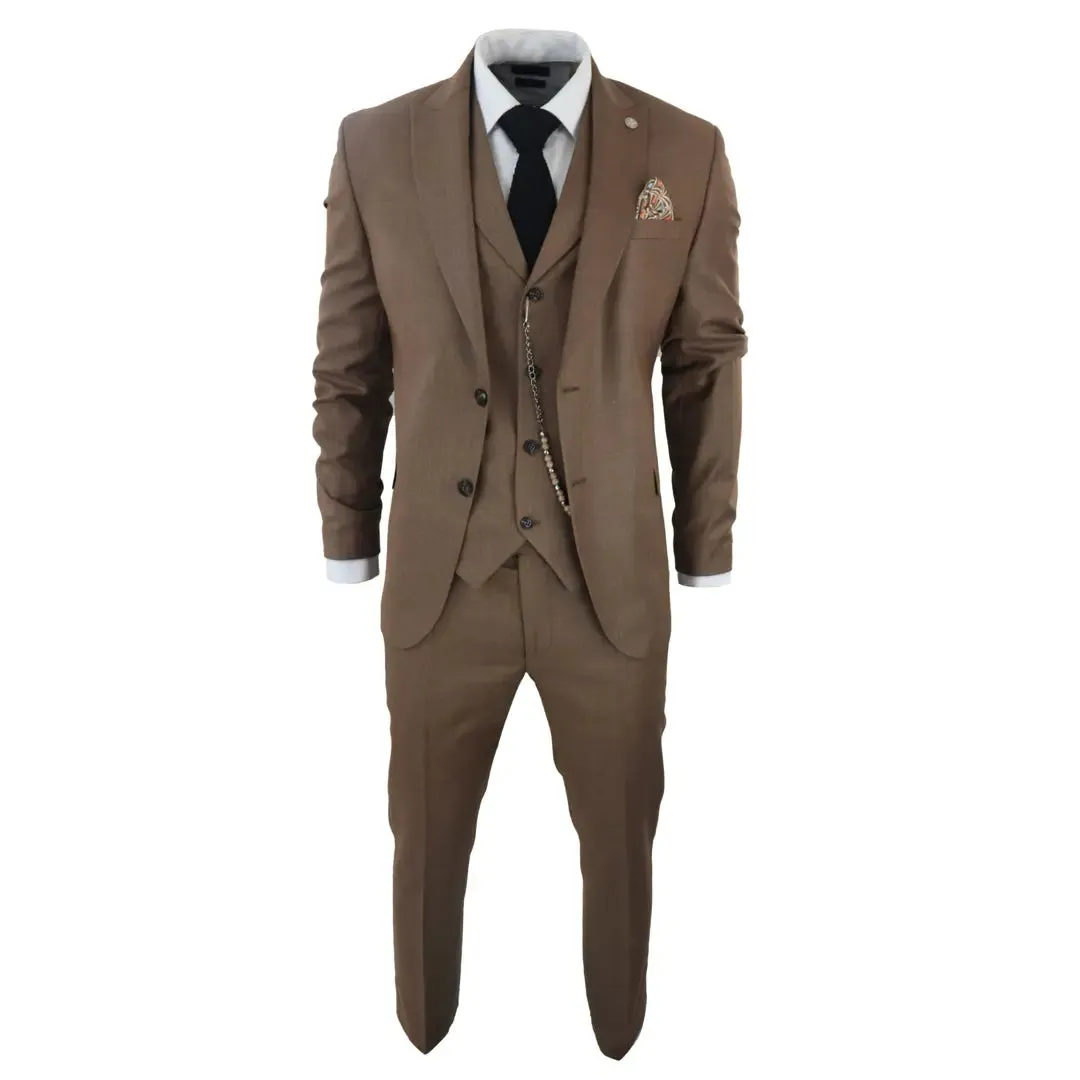 James - Men's 3 Piece Plain Brown Suit