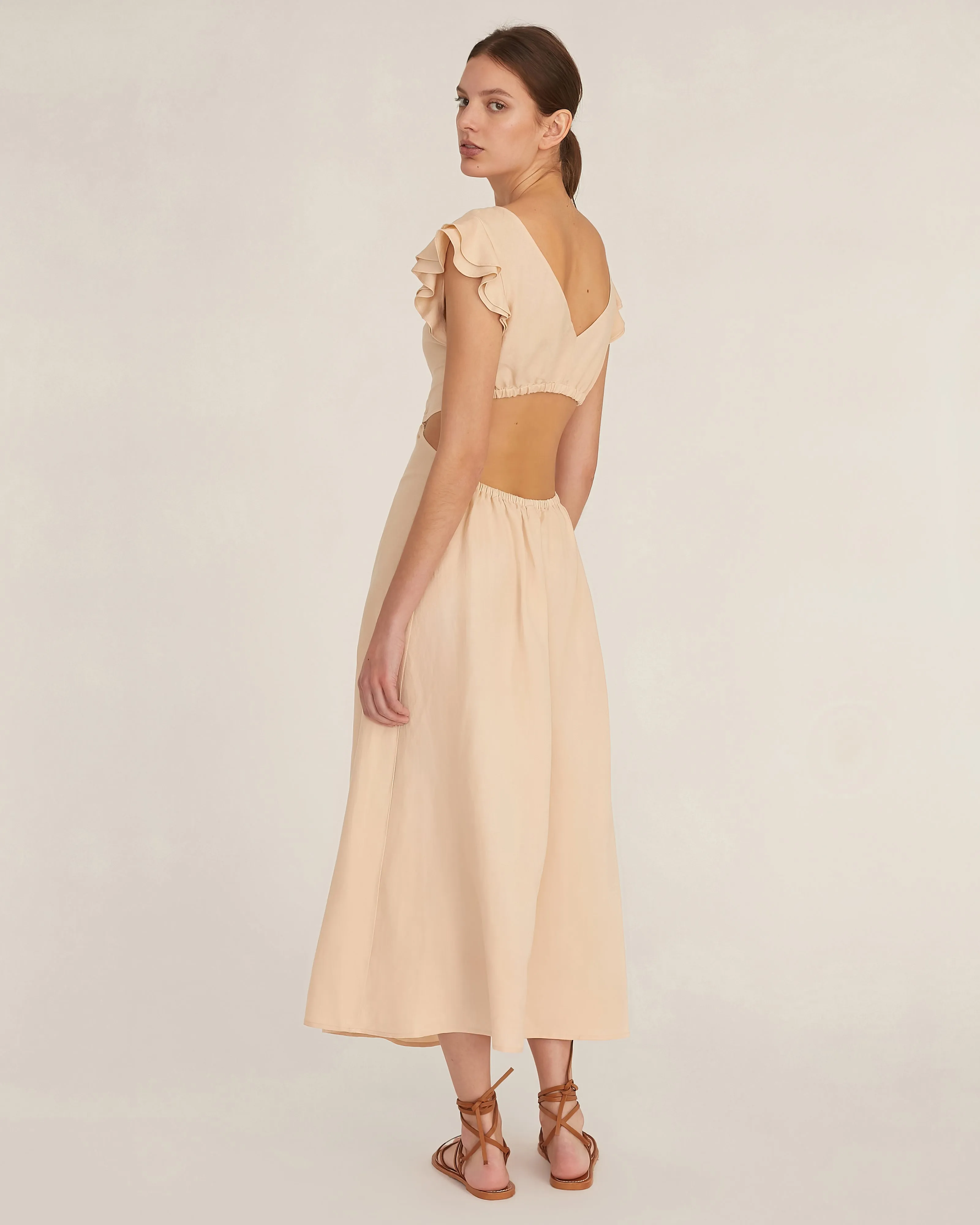 Kaia Linen Blend Cut Out Midi Dress