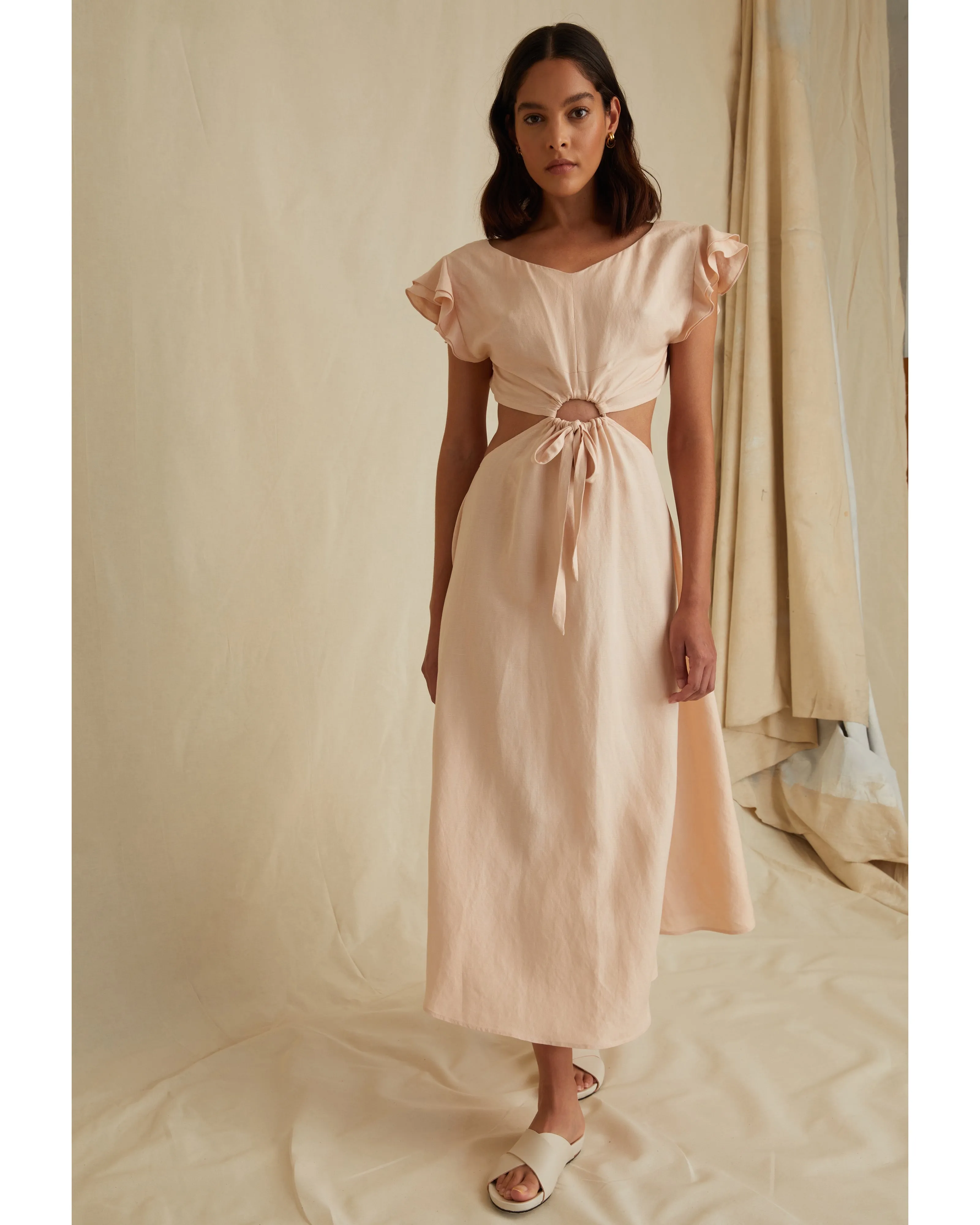 Kaia Linen Blend Cut Out Midi Dress