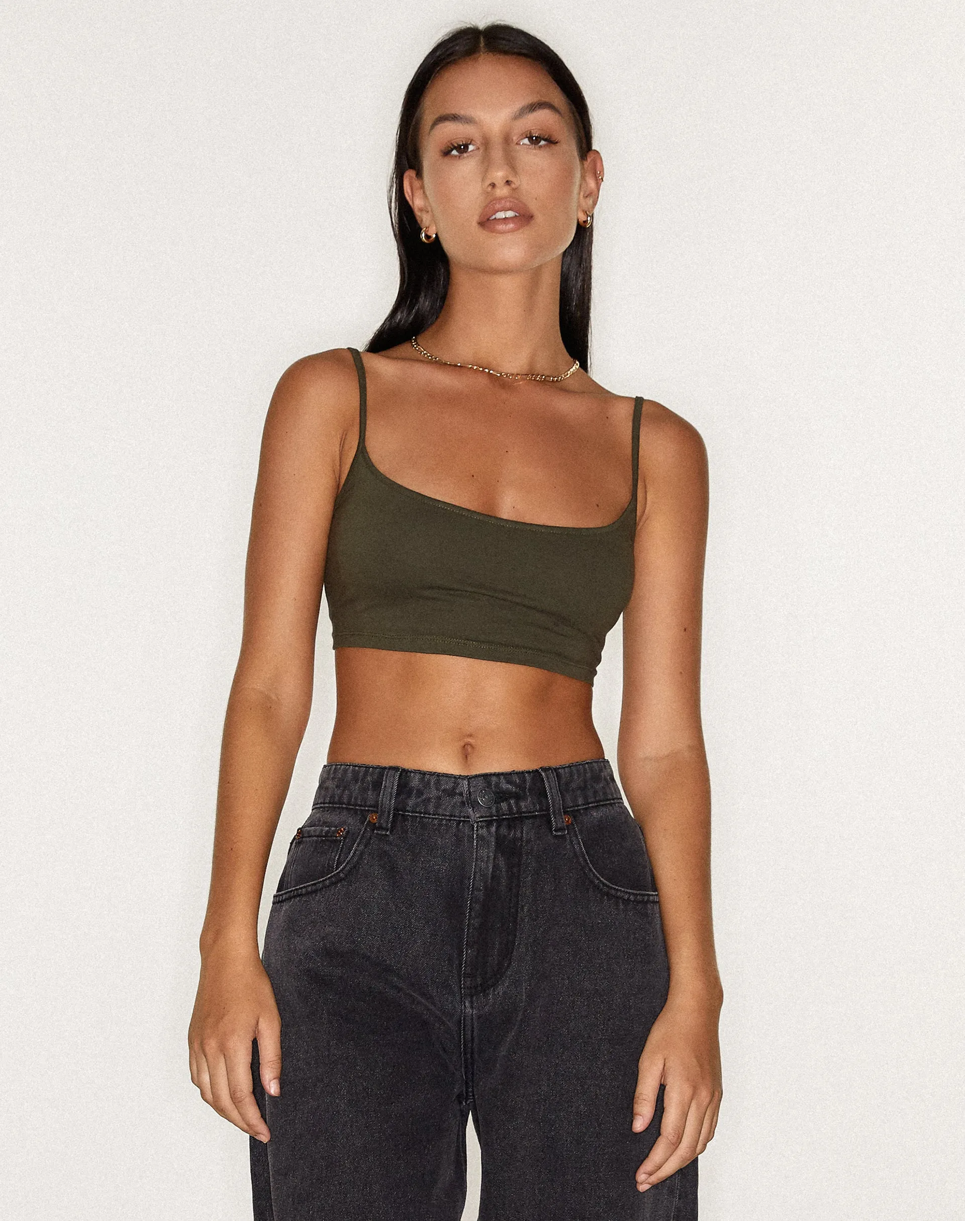 Keenan Crop Top in Lycra Olive