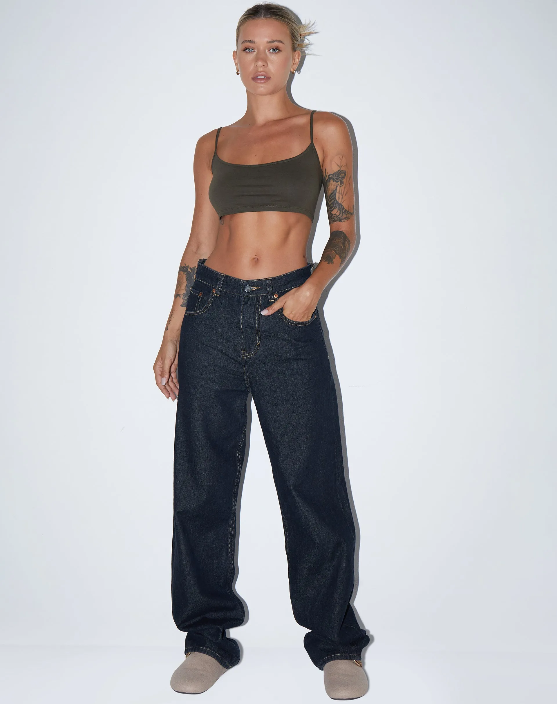 Keenan Crop Top in Lycra Olive