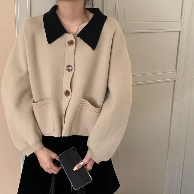 Knit Cardigan With Collar And Pockets