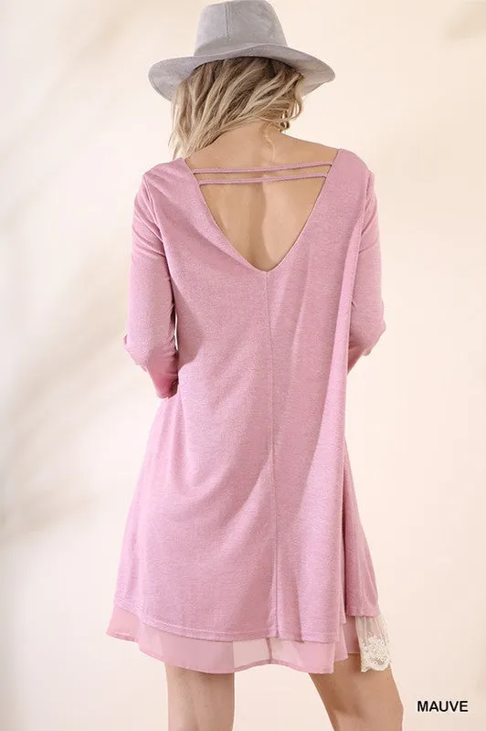 Lace Trim V Neck Knit Dress