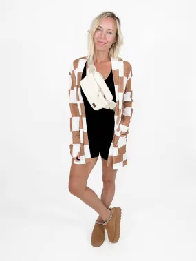 Lola Checker Cardigan- BROWN/WHITE