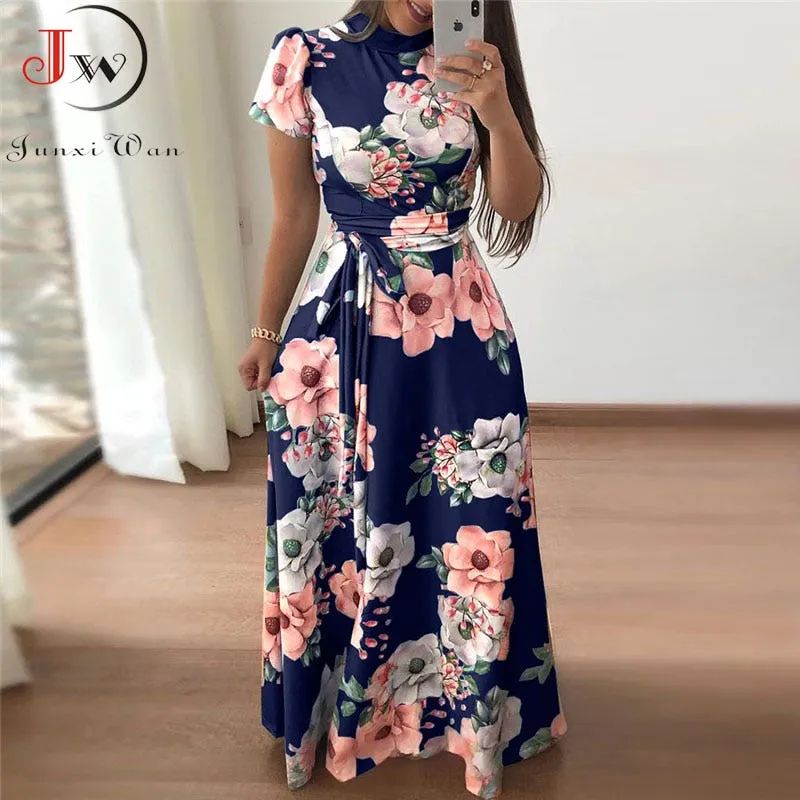 Long Sleeve Boho Floral Print Maxi Dress