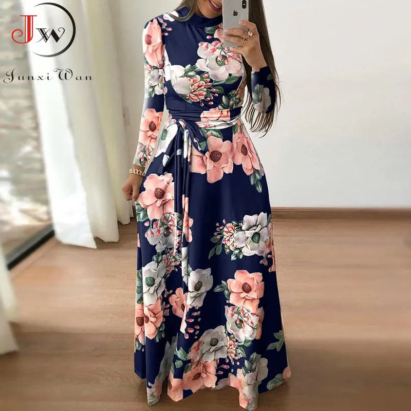 Long Sleeve Boho Floral Print Maxi Dress