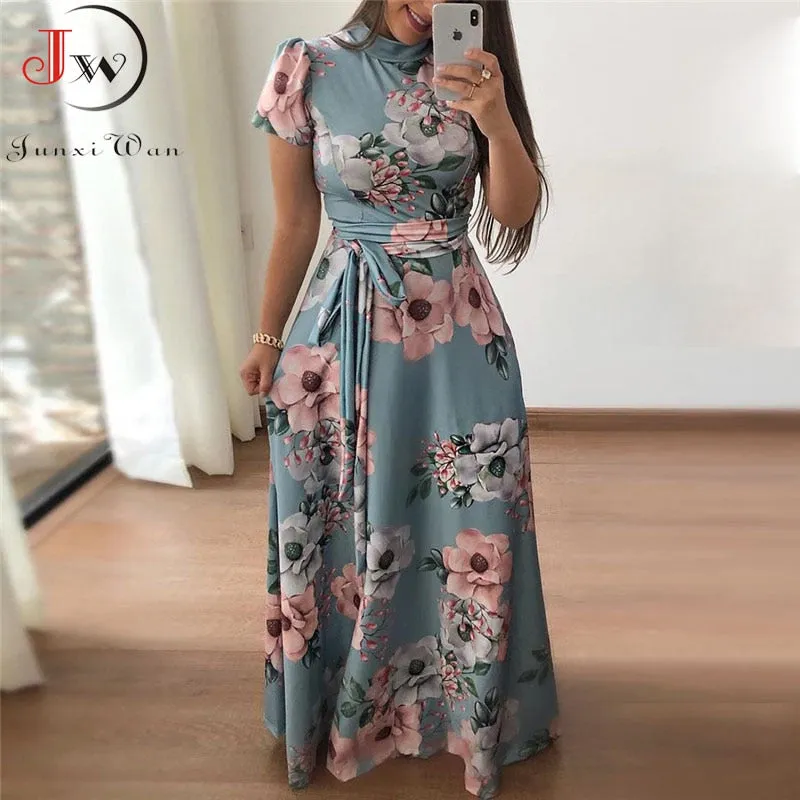 Long Sleeve Boho Floral Print Maxi Dress