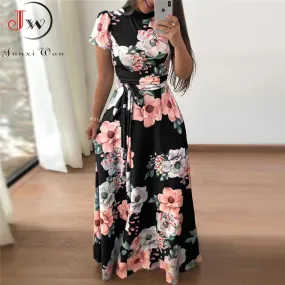 Long Sleeve Boho Floral Print Maxi Dress