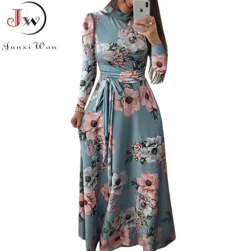 Long Sleeve Boho Floral Print Maxi Dress