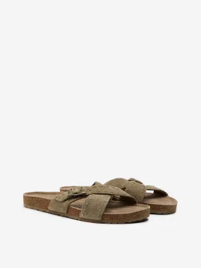 LUNA BLU Olive Criss-Cross Slip-On Comfort Sandals