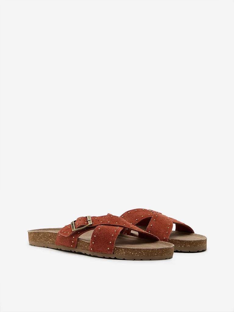 LUNA BLU Rust Criss-Cross Slip-On Comfort Sandals