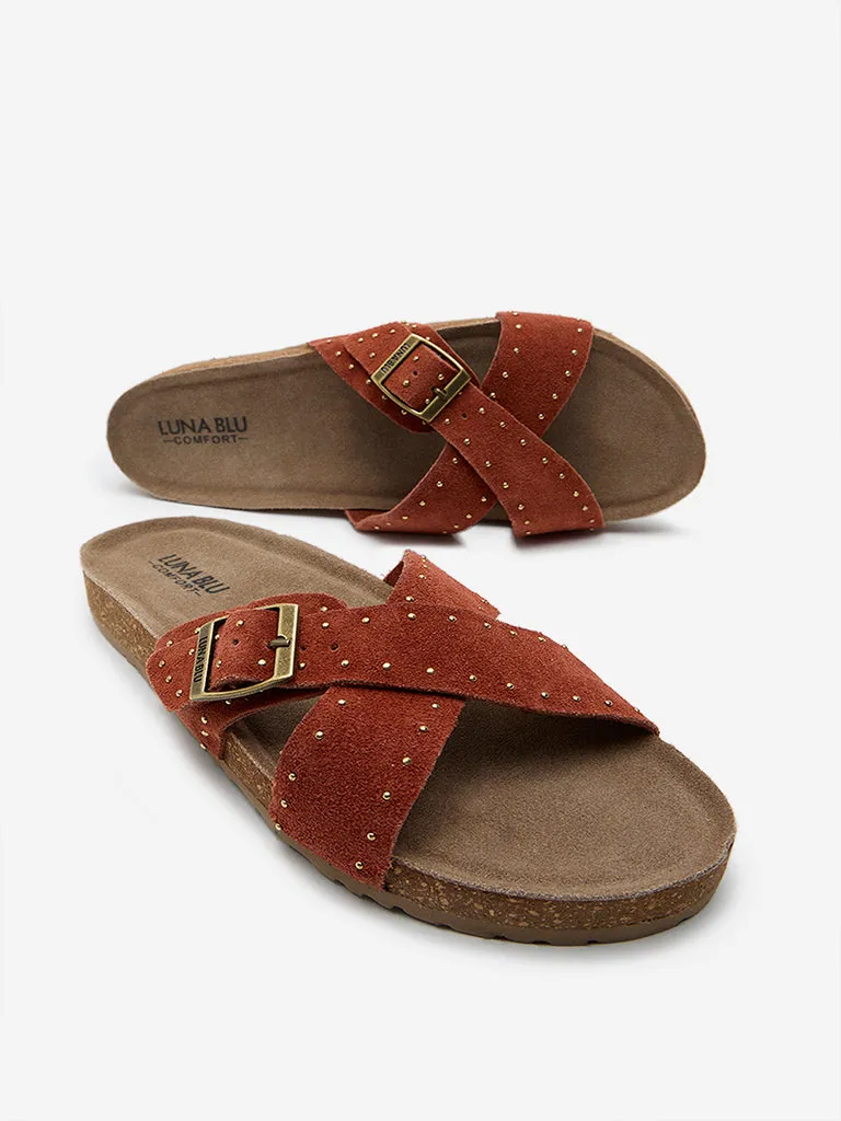 LUNA BLU Rust Criss-Cross Slip-On Comfort Sandals