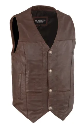 Men’s Western Style Plain Side Vest w/ Buffalo Snaps - Brown