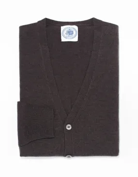 MERINO WOOL V NECK CARDIGAN - DARK BROWN