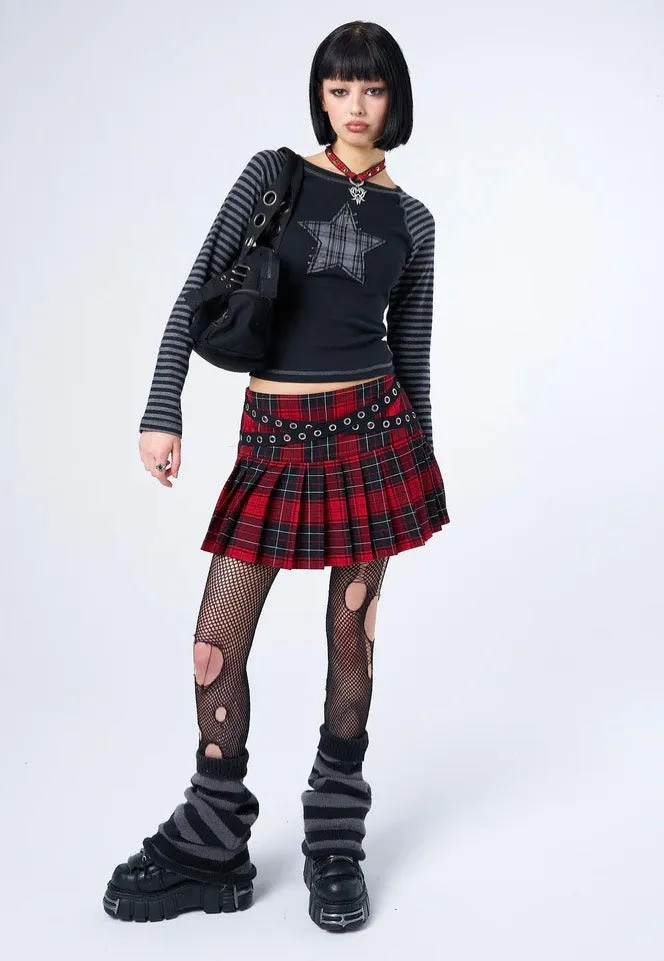 Minga London - Miley Red & Black Tartan Mini - Skirt