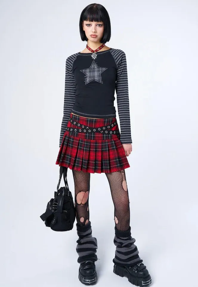 Minga London - Miley Red & Black Tartan Mini - Skirt