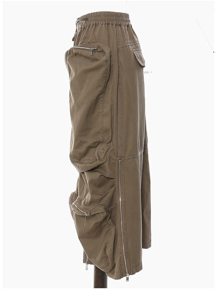 Multi Pocket High Waist Cargo Skirt