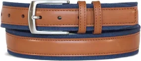 Nautica Men's Bold Fashion and Dress Signature Canvas Leather Belt with Metal Buckle