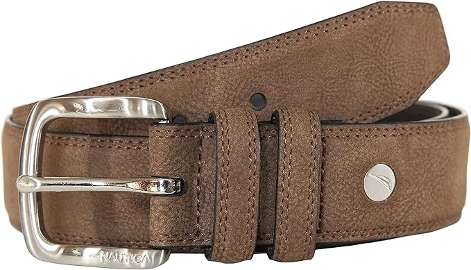 Nautica Men's Casual Padded Bold Fashion and Dress Leather Belt with Metal Buckle