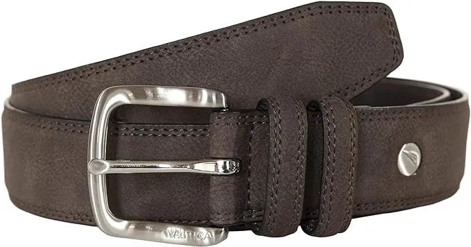 Nautica Men's Casual Padded Bold Fashion and Dress Leather Belt with Metal Buckle