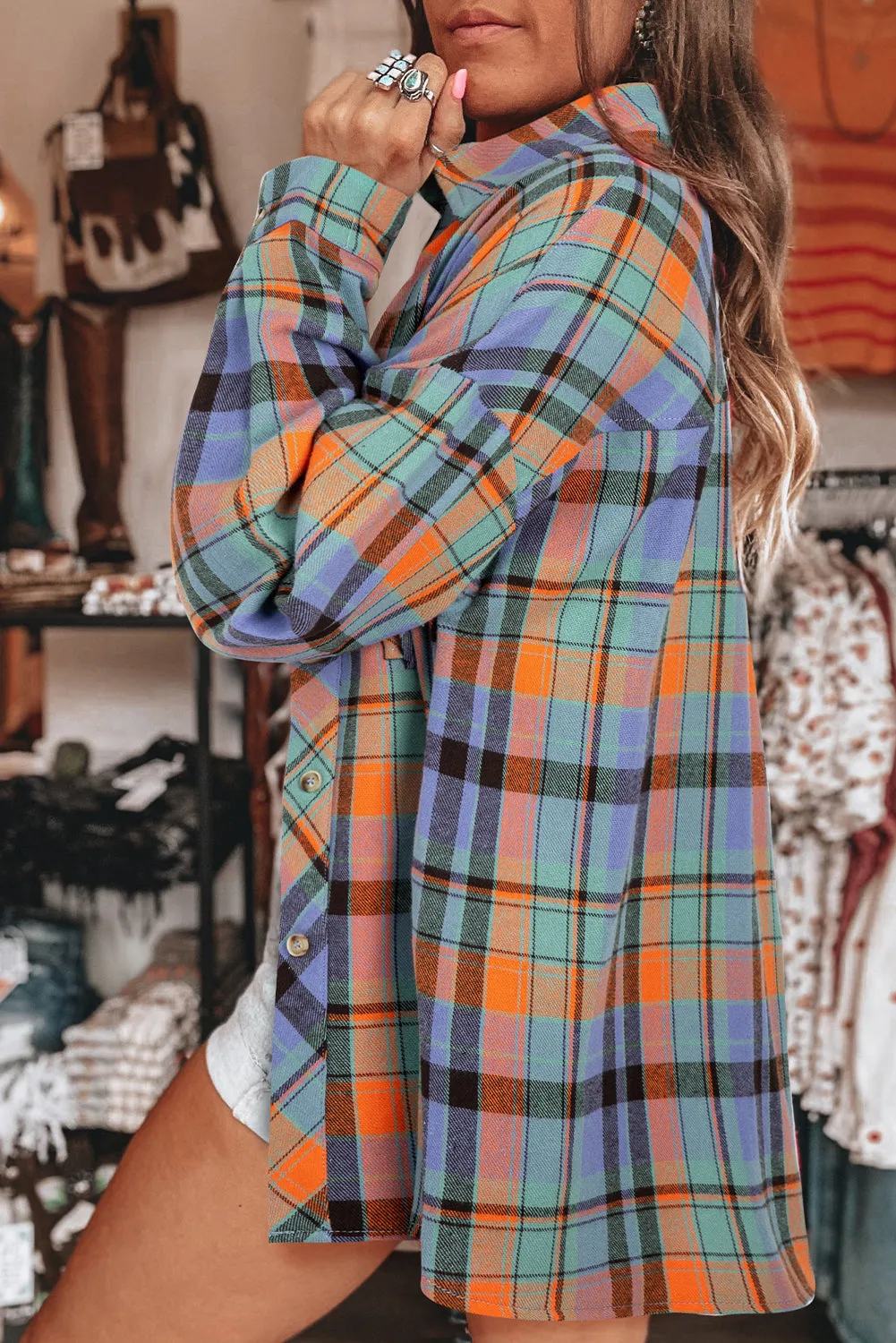 Orange Plaid Print Loose Vintage Shirt