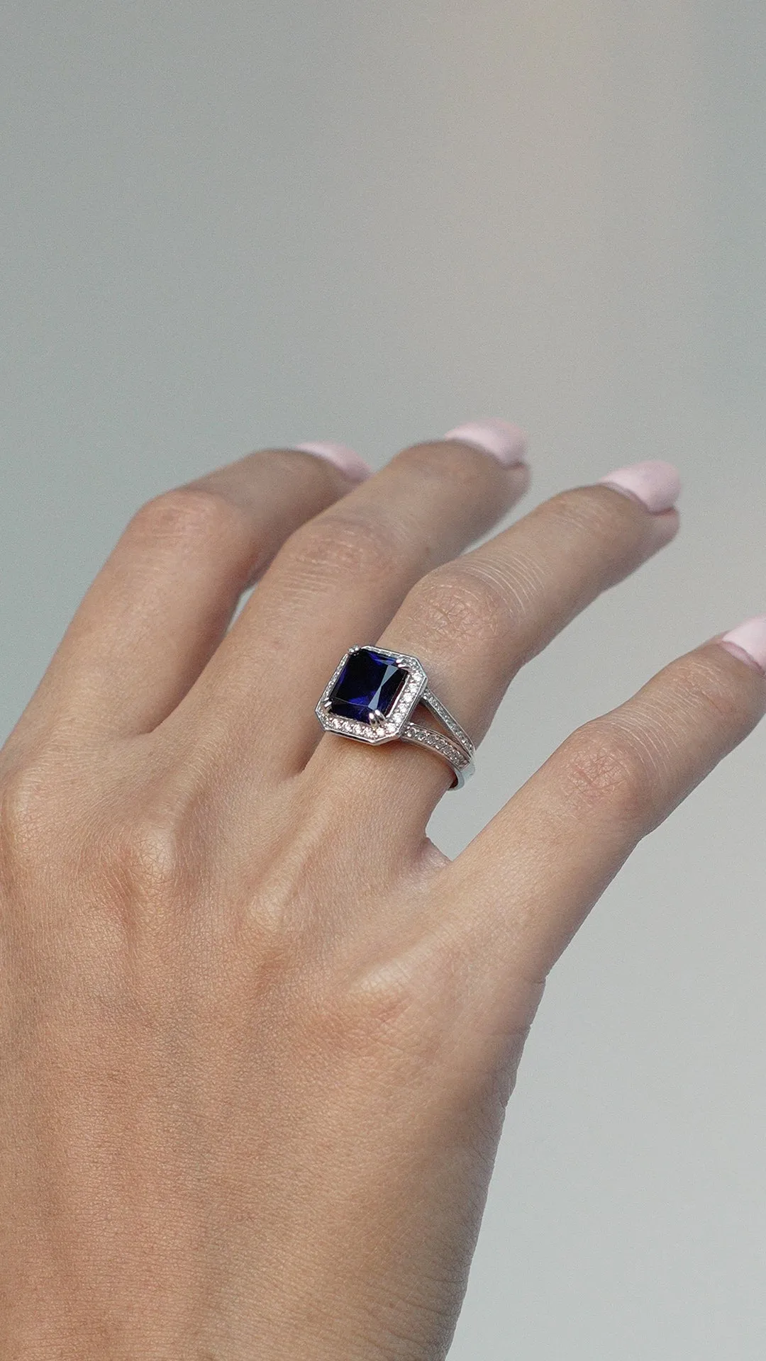 Percy Sapphire Ring White Gold Plated