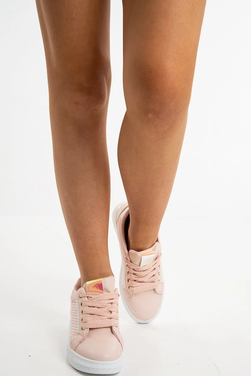 Pink Net Chunky Sole Lace Up Trainers - Shanae