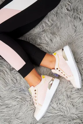 Pink Net Chunky Sole Lace Up Trainers - Shanae