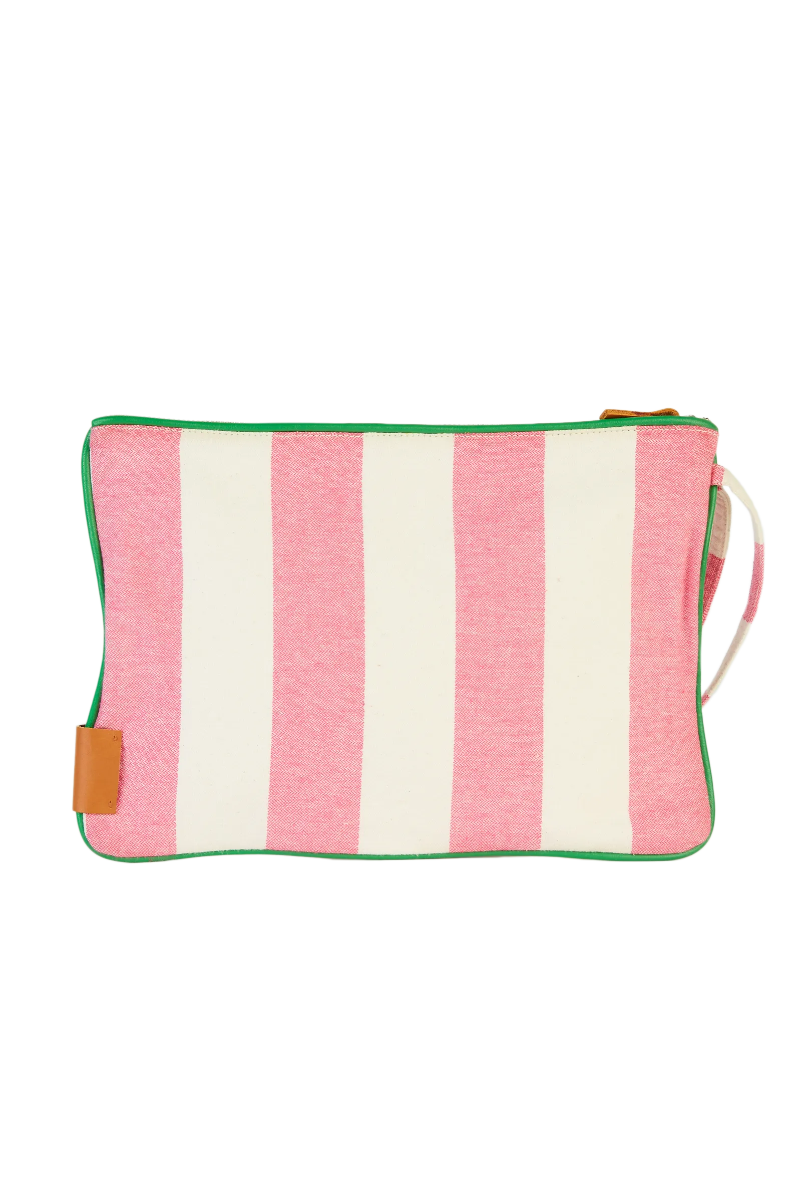 Pink Stripe Pouch with Crochet Applique