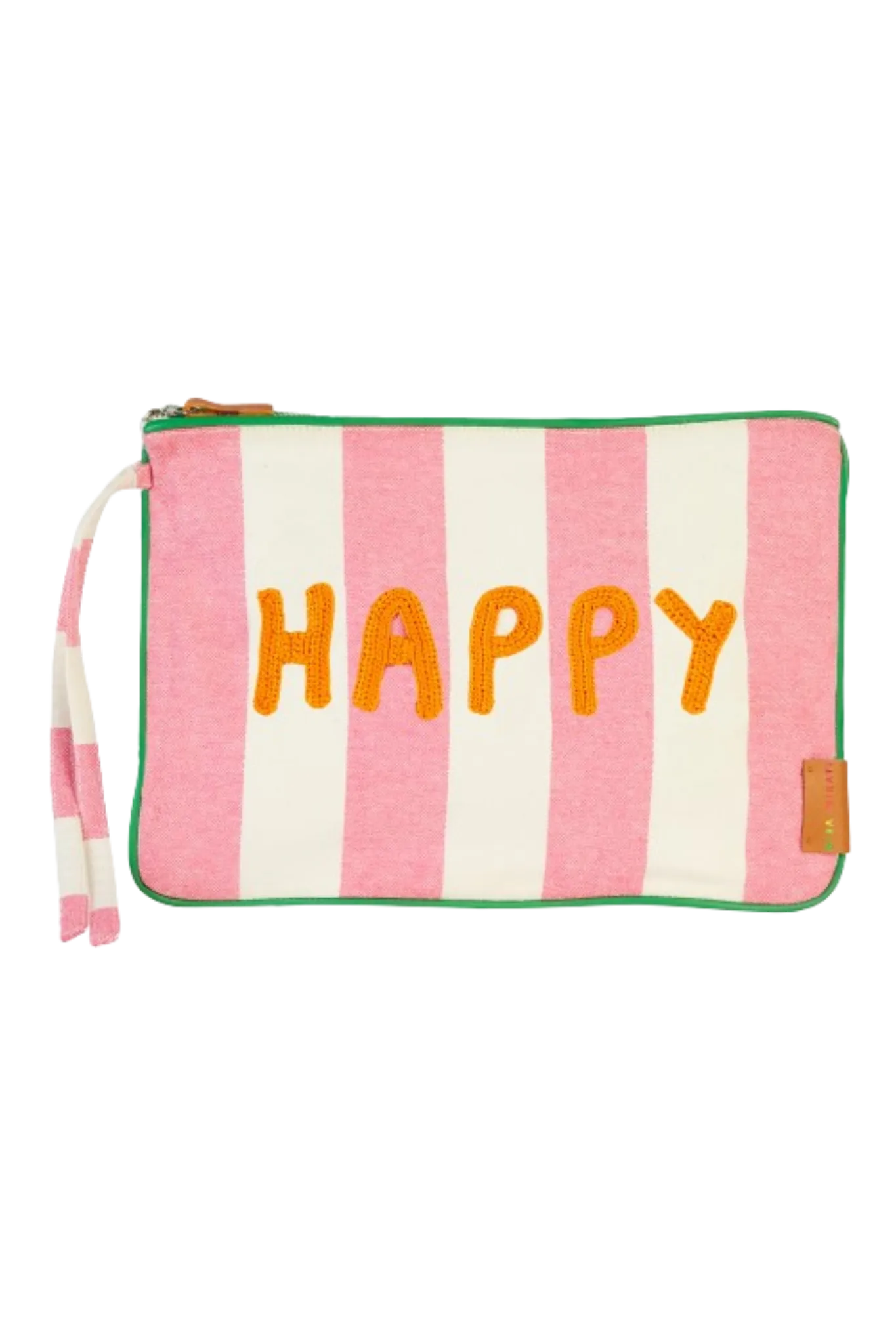 Pink Stripe Pouch with Crochet Applique