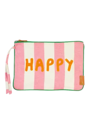 Pink Stripe Pouch with Crochet Applique