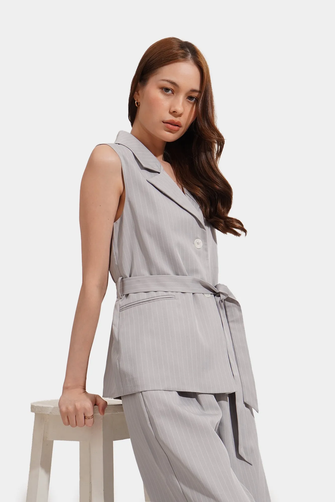 Pinstripe Vest With Belt