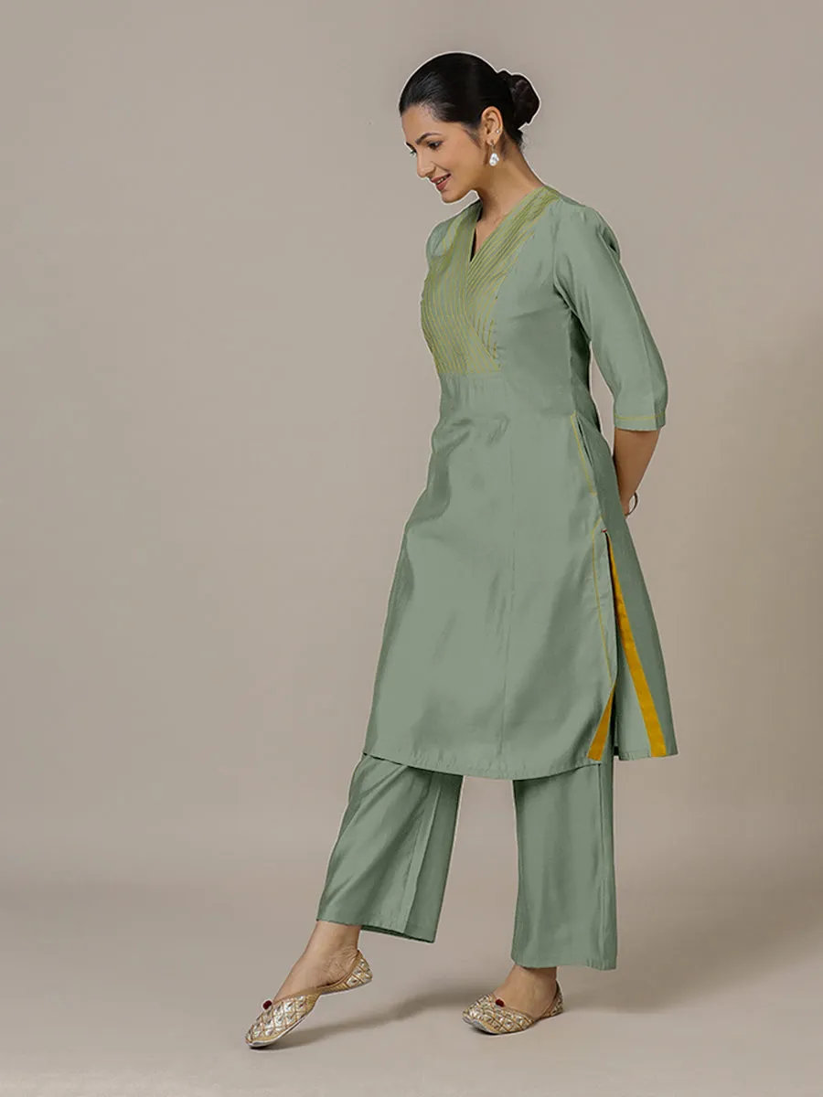 Piya x Rozaana | A Line Kurta in Mint Green with Thread Work | Coords or Only Kurta