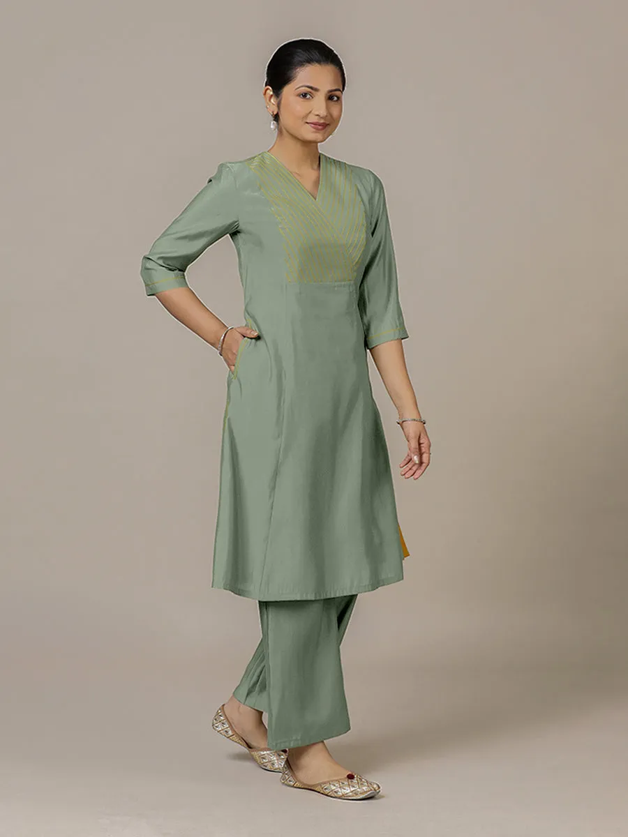 Piya x Rozaana | A Line Kurta in Mint Green with Thread Work | Coords or Only Kurta