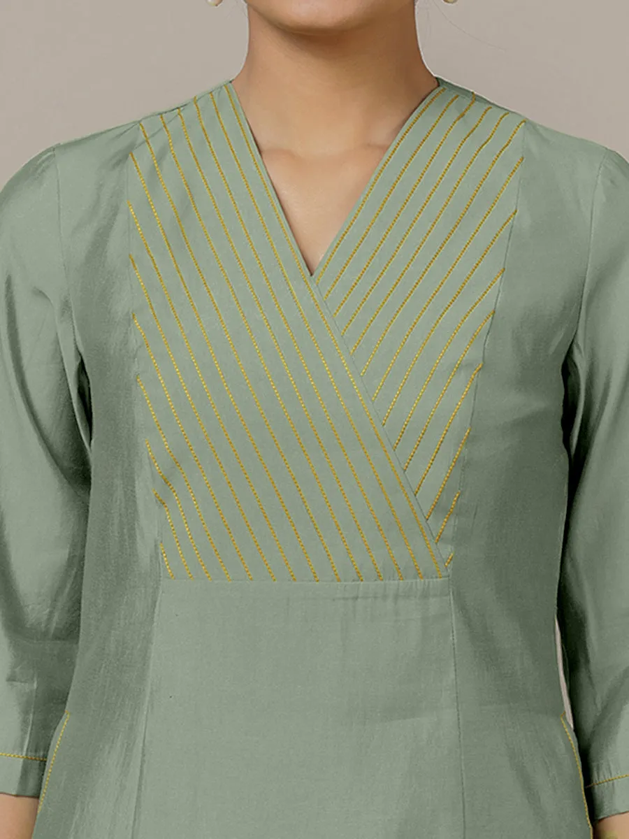 Piya x Rozaana | A Line Kurta in Mint Green with Thread Work | Coords or Only Kurta