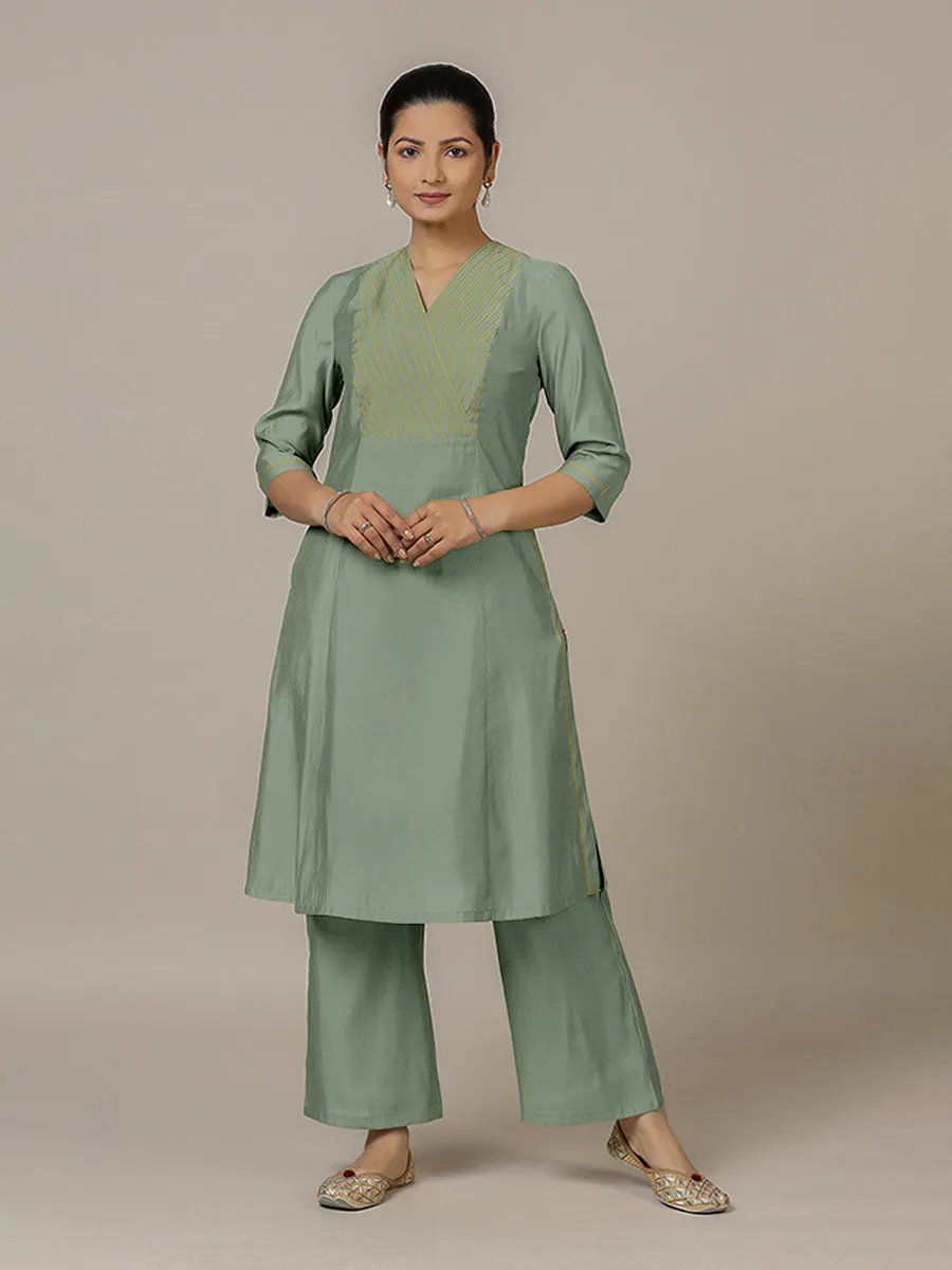 Piya x Rozaana | A Line Kurta in Mint Green with Thread Work | Coords or Only Kurta