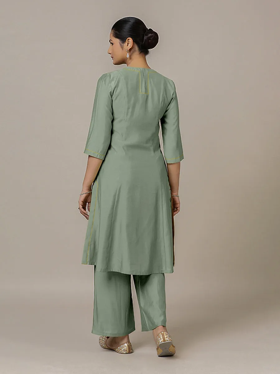 Piya x Rozaana | A Line Kurta in Mint Green with Thread Work | Coords or Only Kurta